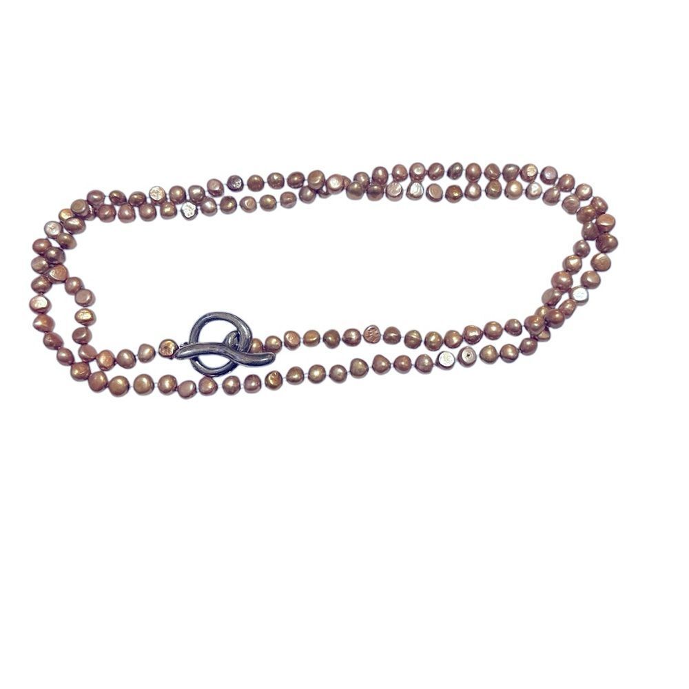Simon Sebbag Rose Gold and Bronze Stone Bead with Silver Toggle